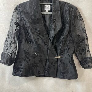 R&M Richards Black Sheer Floral Blazer